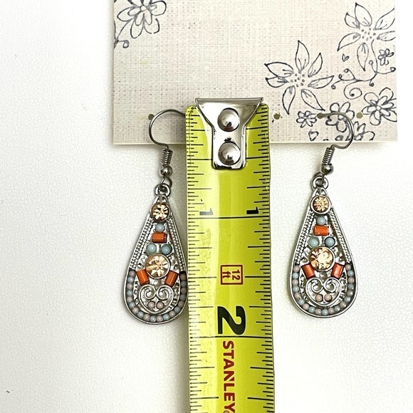 Mudd Dangle Silver Teardrop Earrings Gems‎ Beads Geometric - Picture 6 of 8